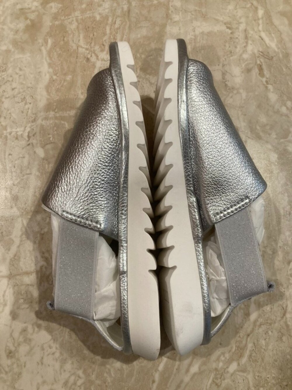 The FLEXX Silver Metallic Leather Slingback Platform Sandals EU 39 / US 8 — NIB
